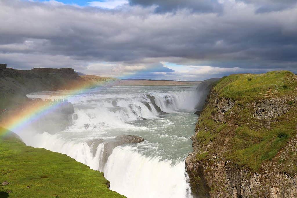 nature, rainbow, to dye, gulfoss waterfall iceland landmarks